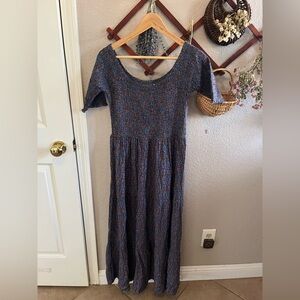 NATURAL LIFE Blue and Brown Smocked Dress